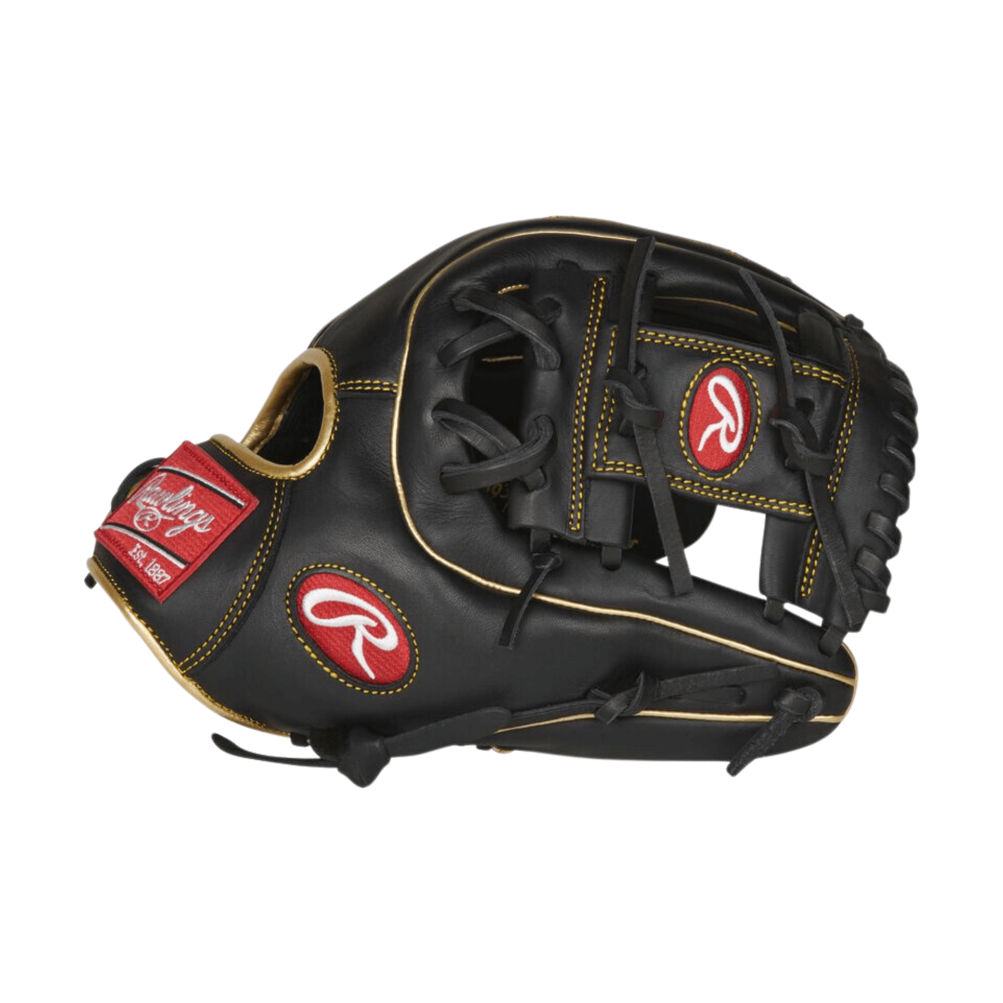 Rawlings R9 Series 11.5-inch infield glove with 31-pattern, curved fingers, and deep bowl pocket.