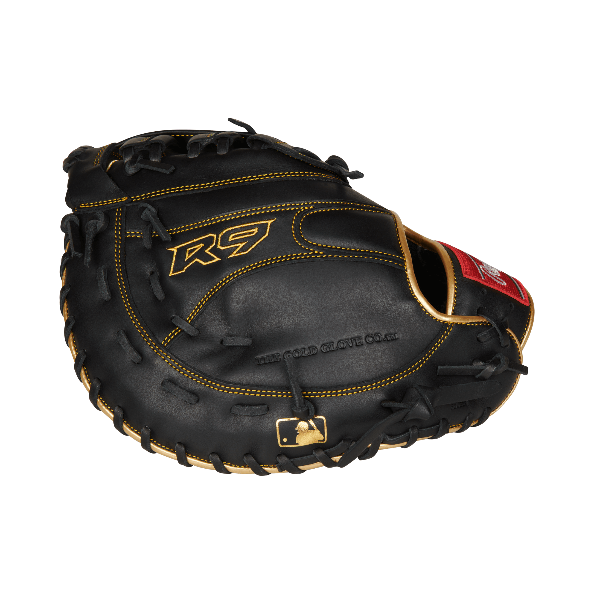 Rawlings R9 First Base Mitt, Black and Gold, 12.5-inch size, soft durable leather