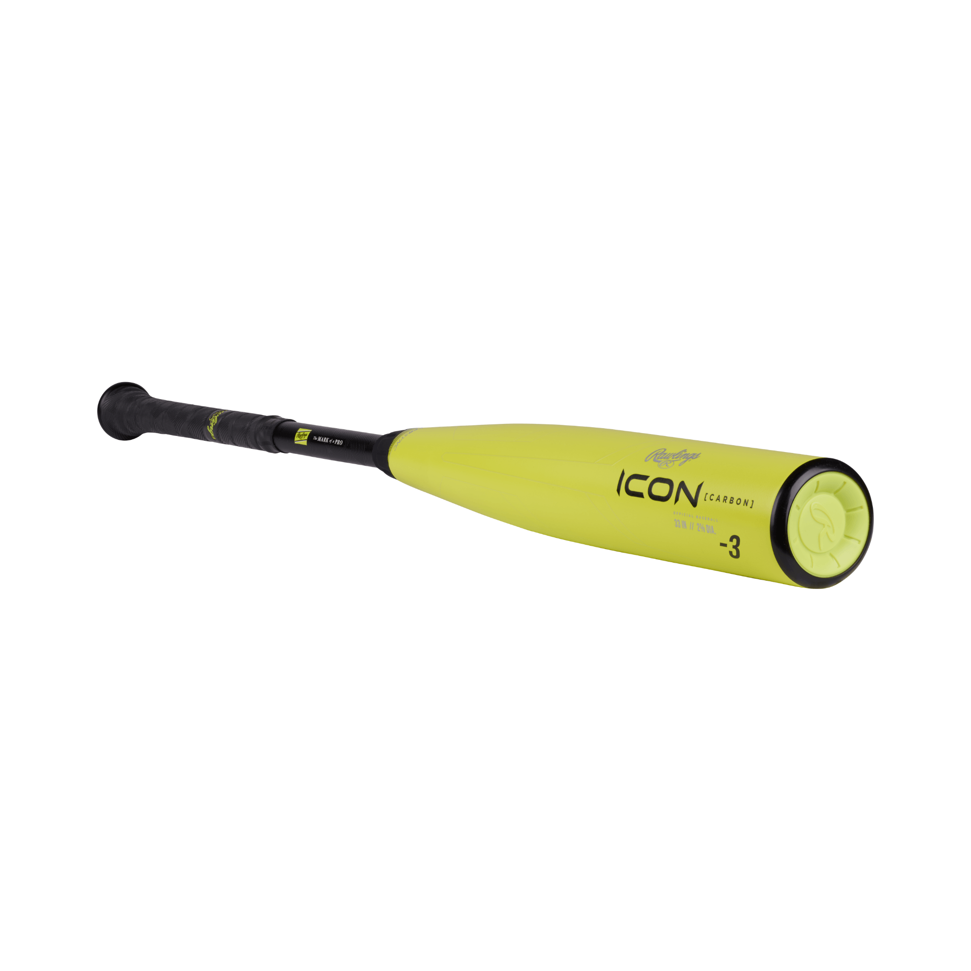 Rawlings Icon Glowstick Limited Edition -3 baseball bat featuring a sleek yellow design and carbon composite barrel.