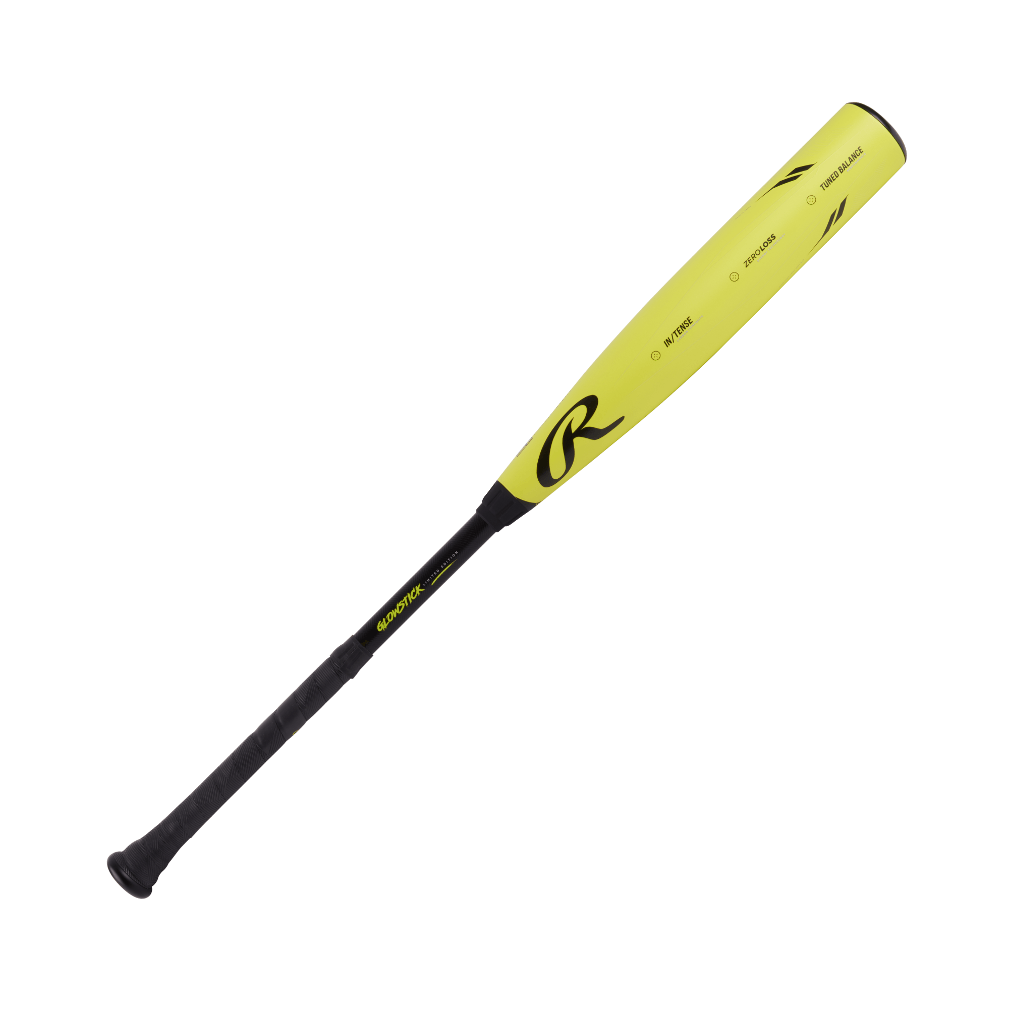 Rawlings Icon Glowstick Limited Edition -3 bat with a seamless yellow carbon composite barrel and black grip.