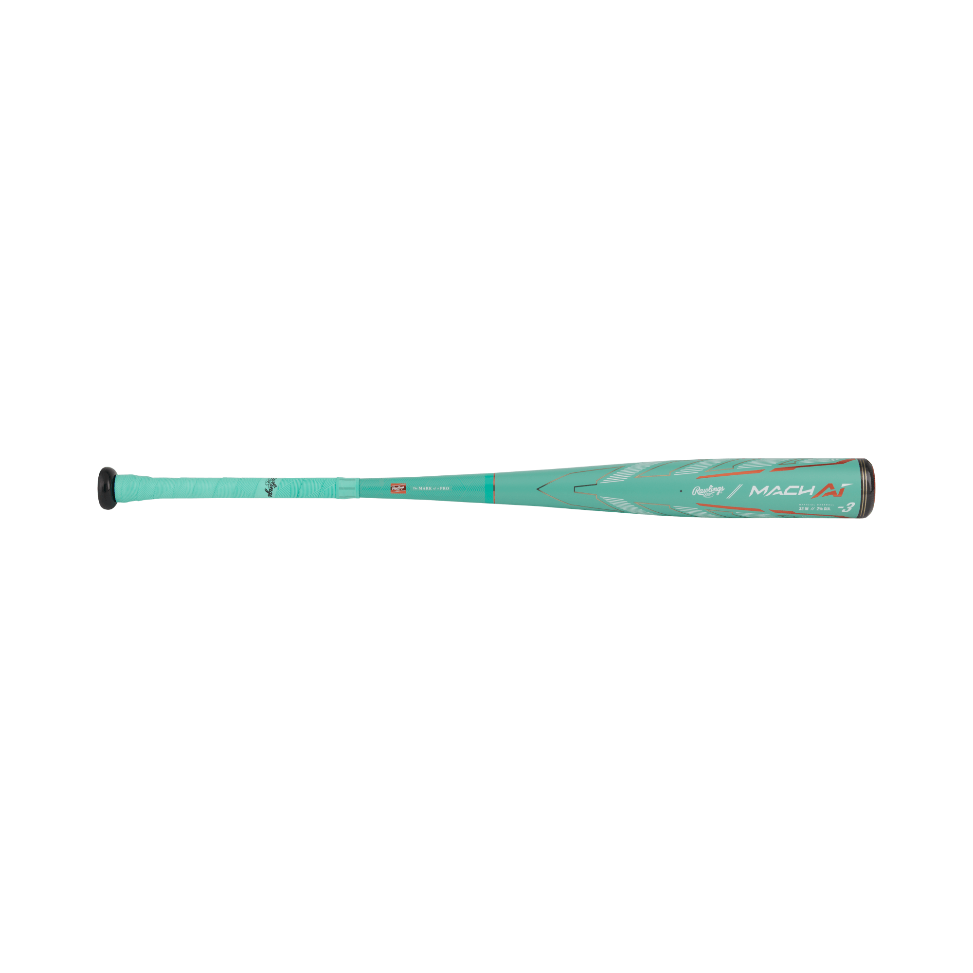 Rawlings 2024 Mach AI -3 BBCOR Baseball Bat with 2 5/8" barrel in teal color, showcasing advanced alloy design.