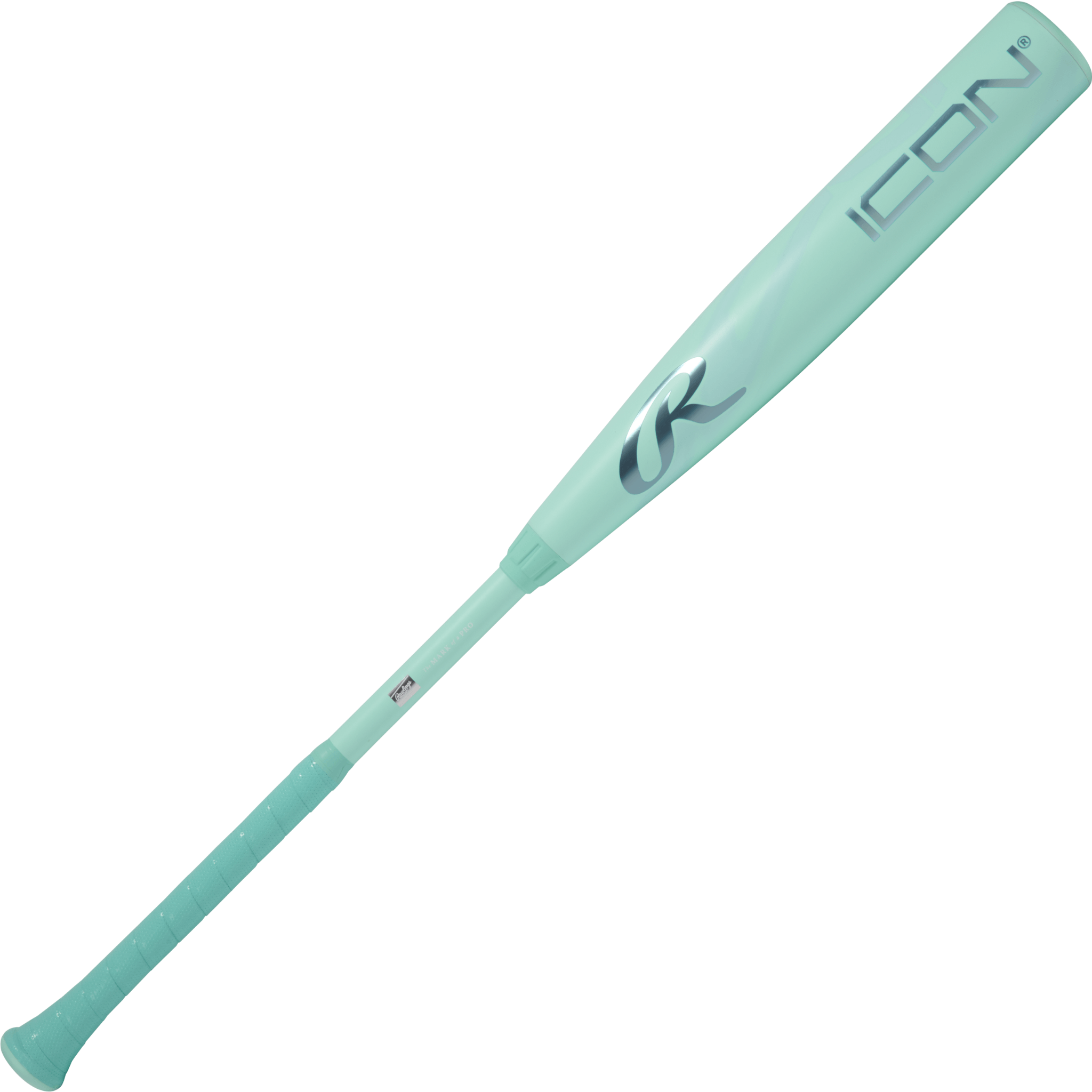 Front of 2026 Rawlings Icon BBCOR -3 bat with USA BBCOR stamp, taper design, and RevGrip handle in cool mint finish