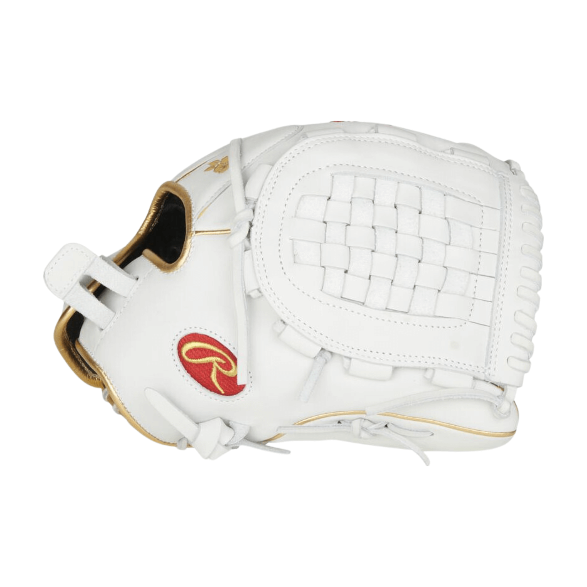 Rawlings Liberty Advanced 12.5-inch softball glove, white with gold accents, tailored for female athletes