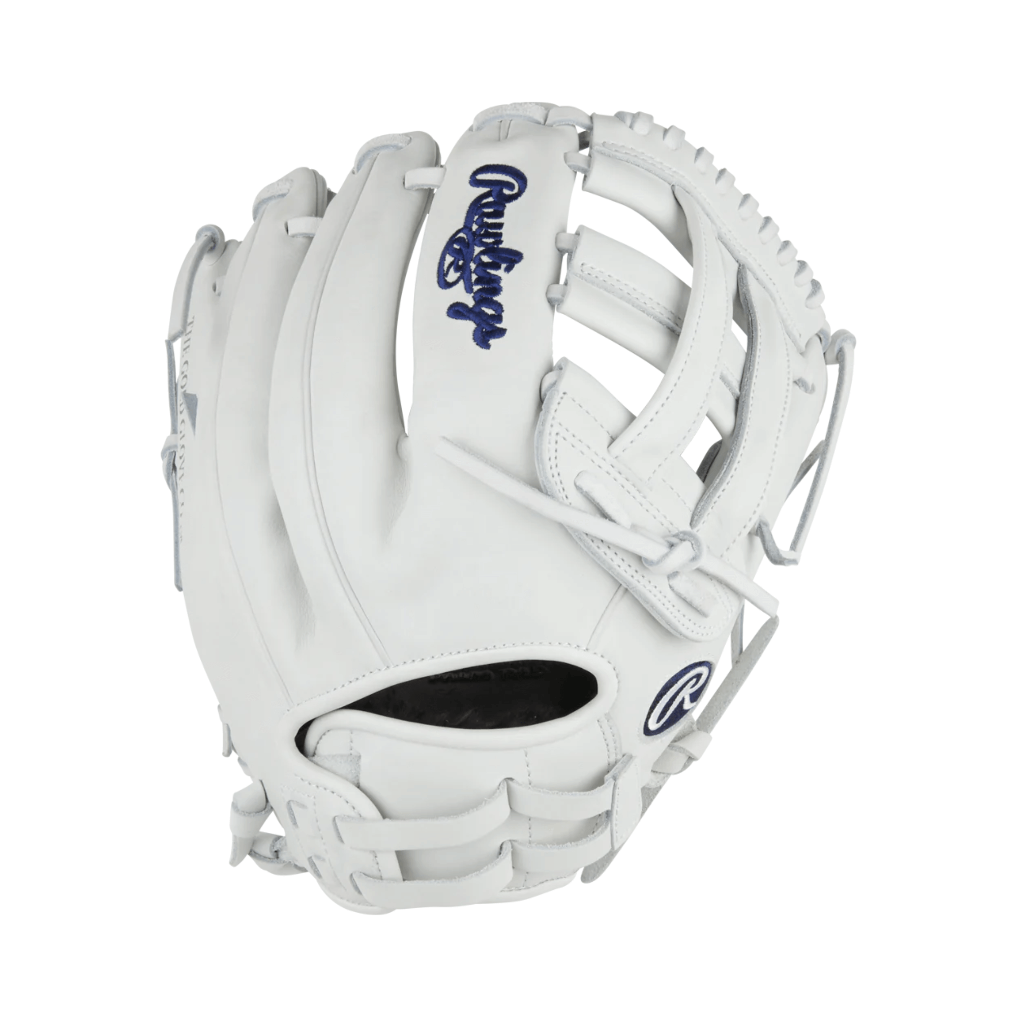 Rawlings Liberty Advanced 12.25" softball glove in white, designed for fastpitch players with durable leather construction.