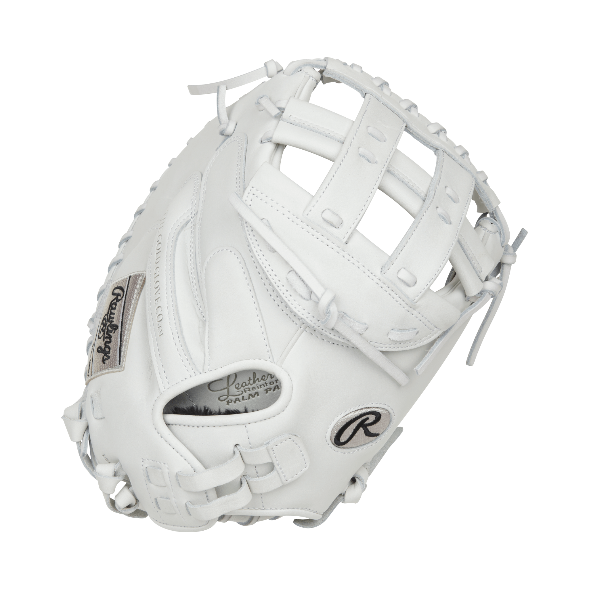 Rawlings Liberty Advanced 34" Softball Catcher's Mitt in sleek white design for female athletes.