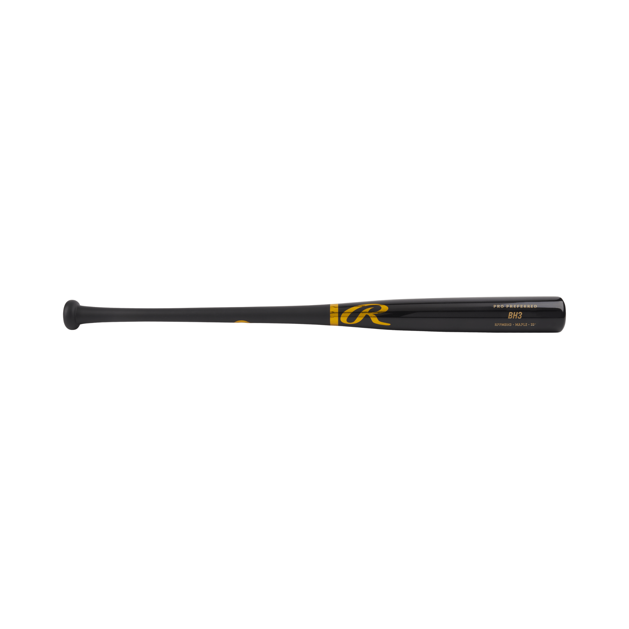 Rawlings Pro Preferred BH3 maple wood bat showcasing sleek design and high-density barrel for powerful performance.