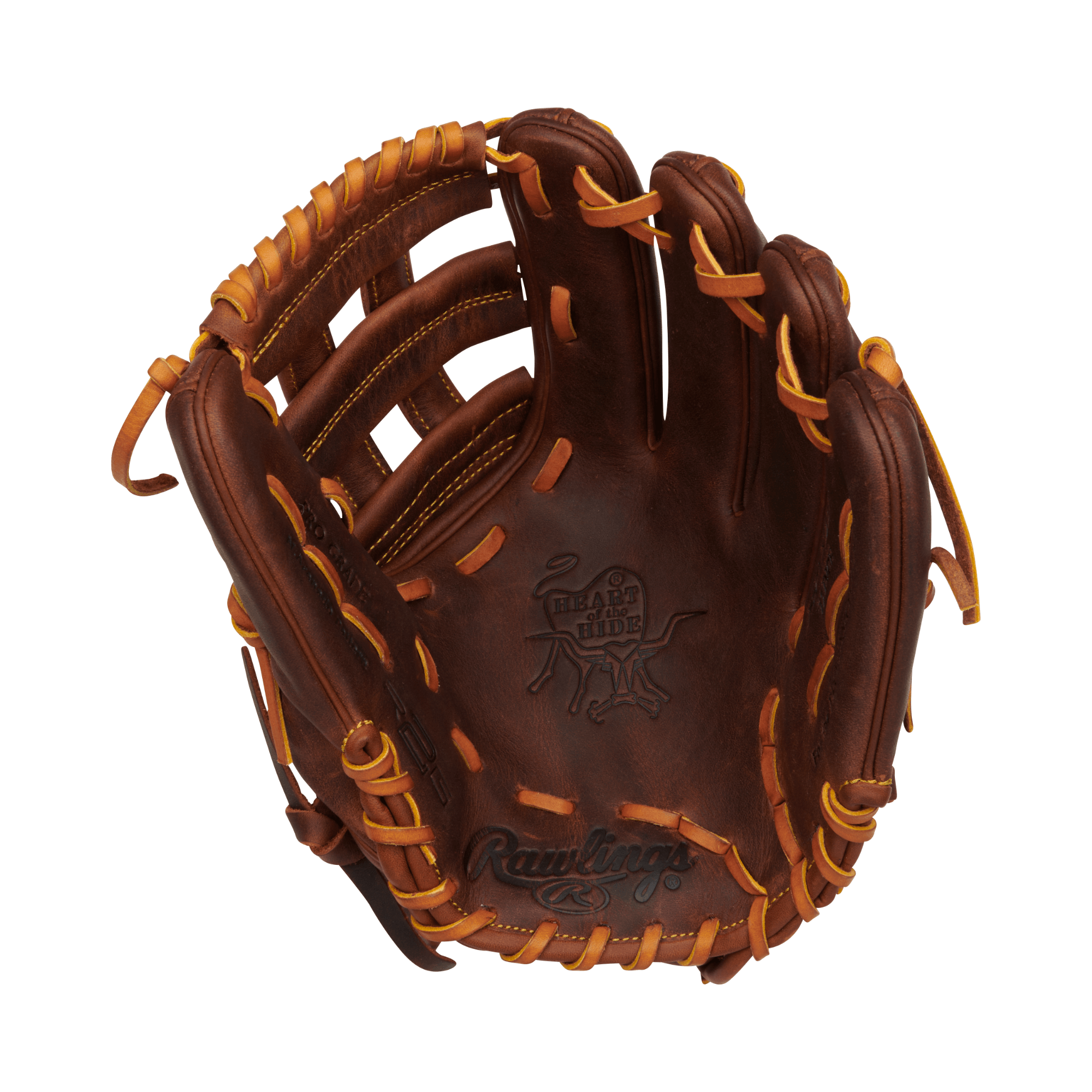 Rawlings Heart of the Hide 12" baseball glove in brown leather with H-web design, perfect for fielding grounders.