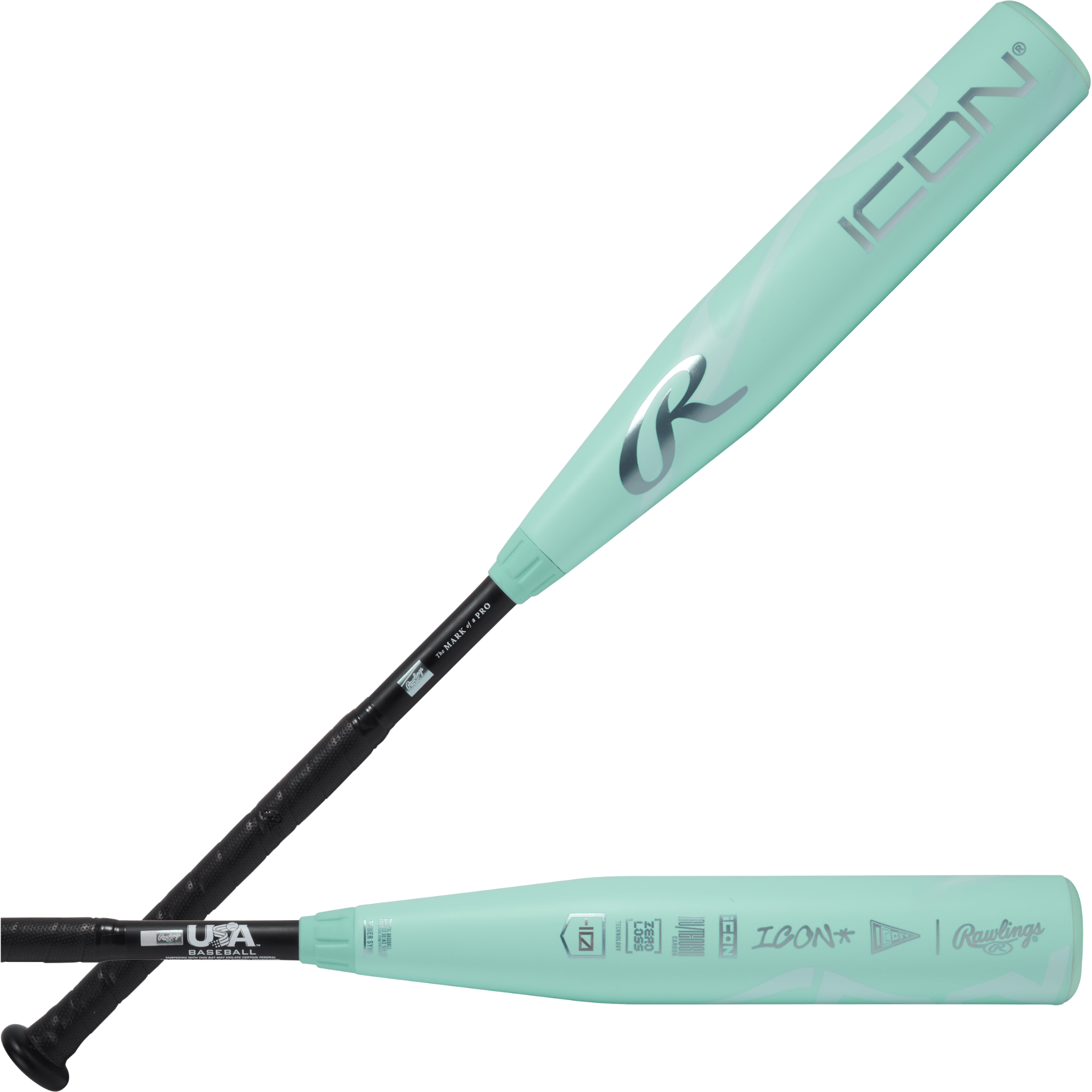 2026 Rawlings Icon -10 USA Bat shown in front and back view with seamless composite barrel and bold modern design