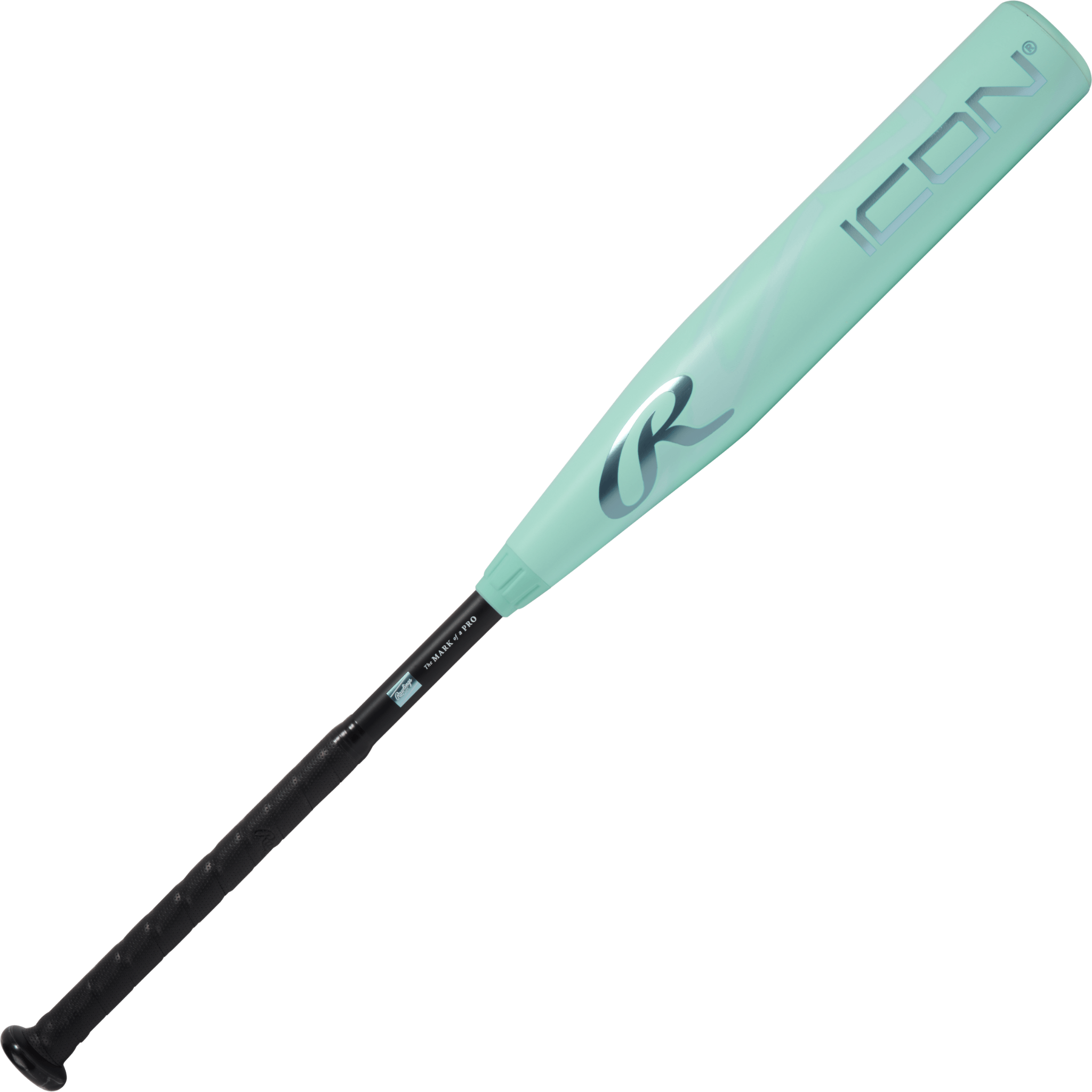 Front side of Rawlings Icon -8 USA Bat with USA certification, branding, and clean taper-to-grip transition