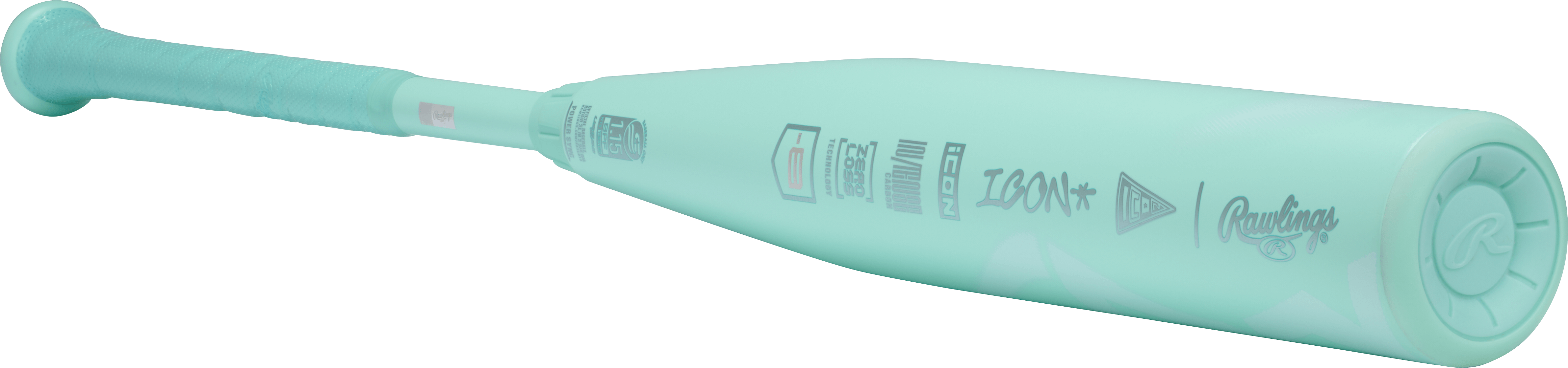 Three-quarter left rear view of 2026 Rawlings Icon (-8) USSSA Baseball Bat showcasing design and barrel