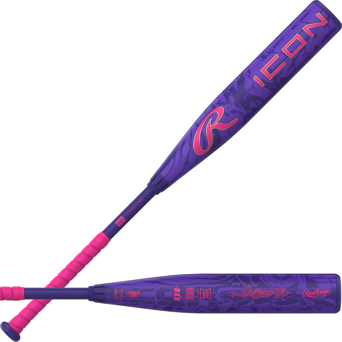 2027 Rawlings Icon -5 USSSA Baseball Bat combination front/back view with composite barrel, handle and fingers grip detail