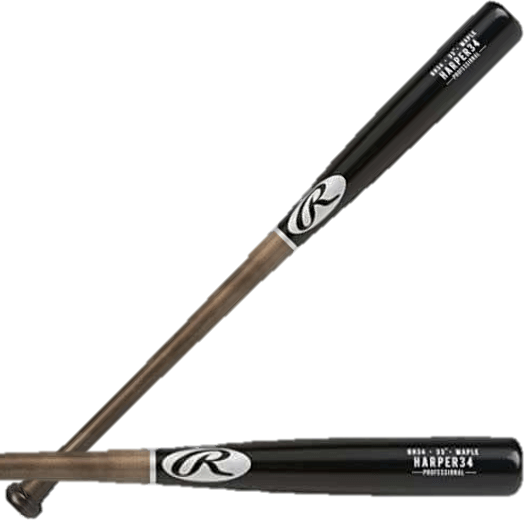 Rawlings Bryce Harper Model wood bat made from pro grade maple, showcasing its sleek design and performance features.