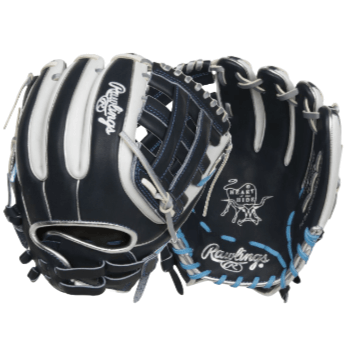 Rawlings Heart of the Hide 11.75" Softball Glove in navy and white, perfect for slowpitch players of all levels.