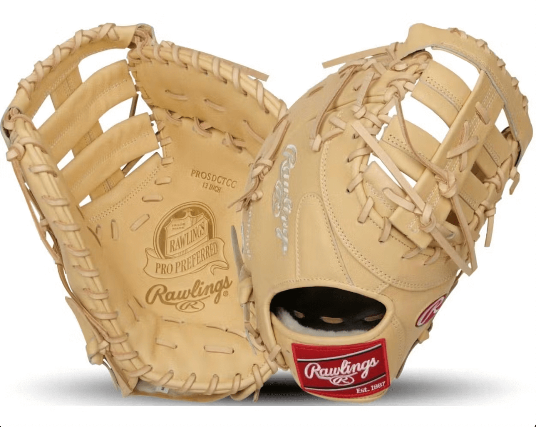 Rawlings Pro Preferred 13" First Base Mitt in supple kip leather, featuring pro gameday patterns for optimal performance.