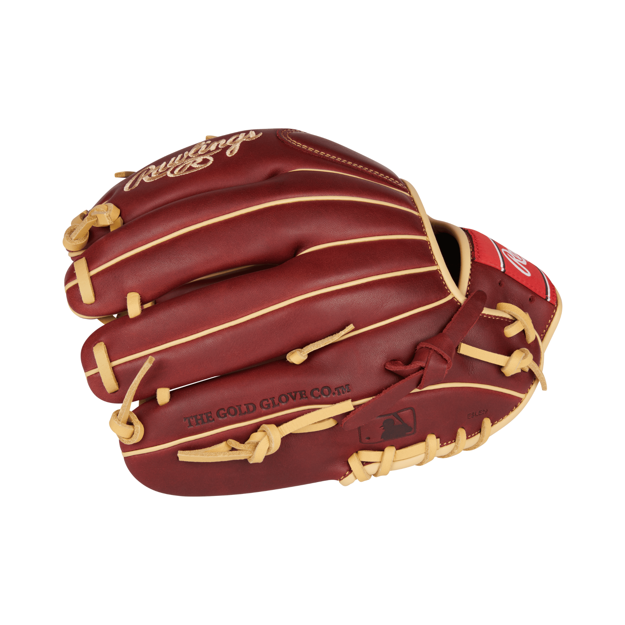 Rawlings Sandlot Series 11.5" baseball glove in maroon and tan, showcasing vintage style and professional construction.