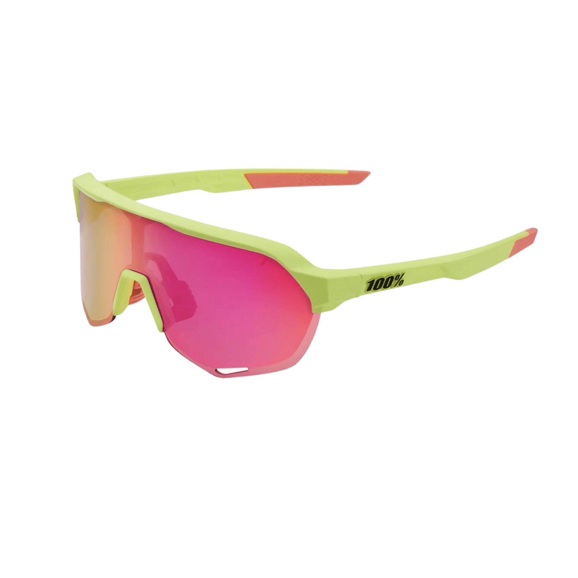 Neon Yellow Purple Mirror Lens Sunglasses with Cylindrical Shield