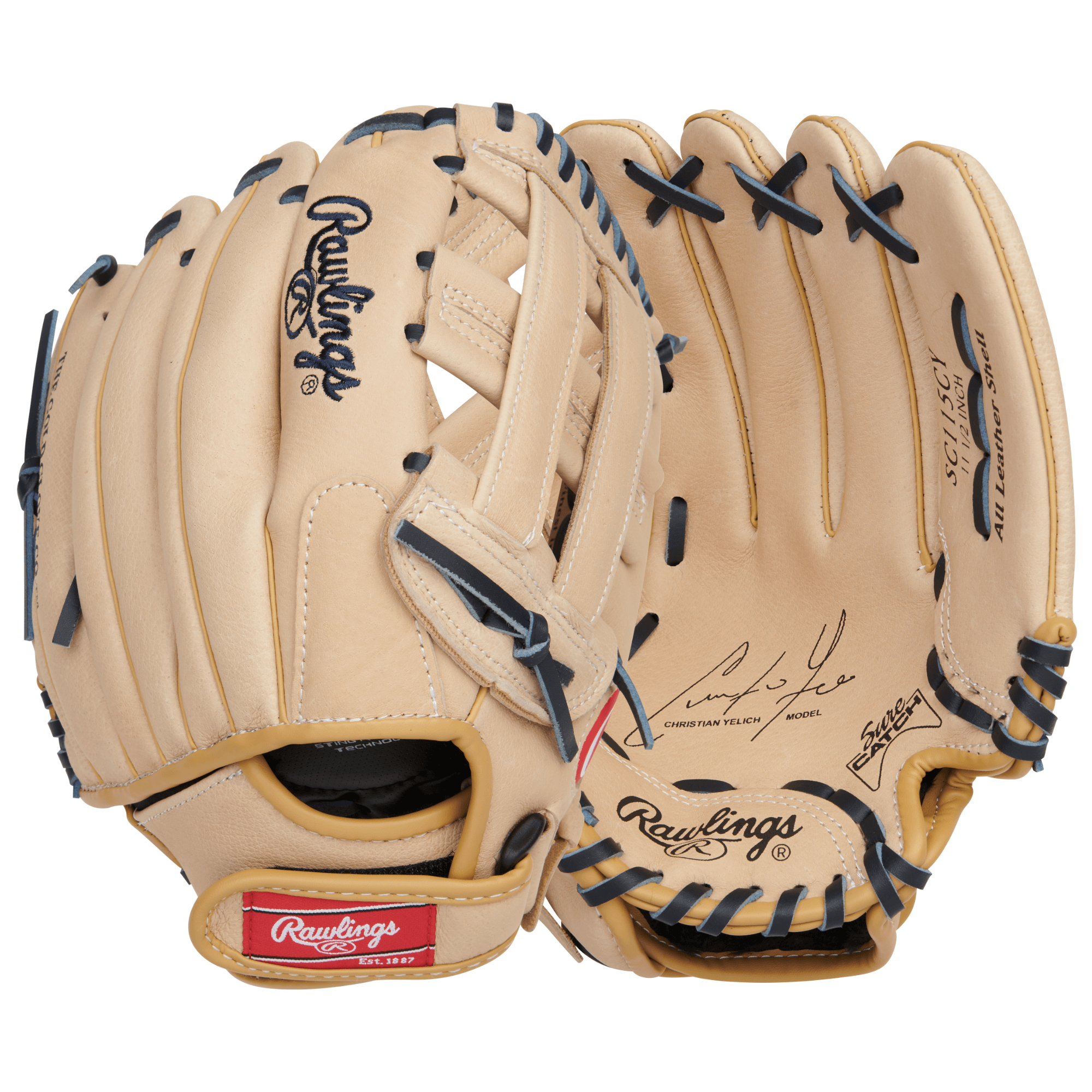 Rawlings Sure Catch Youth C Yelich Signature 11.5" Baseball Glove on display, designed for young players.
