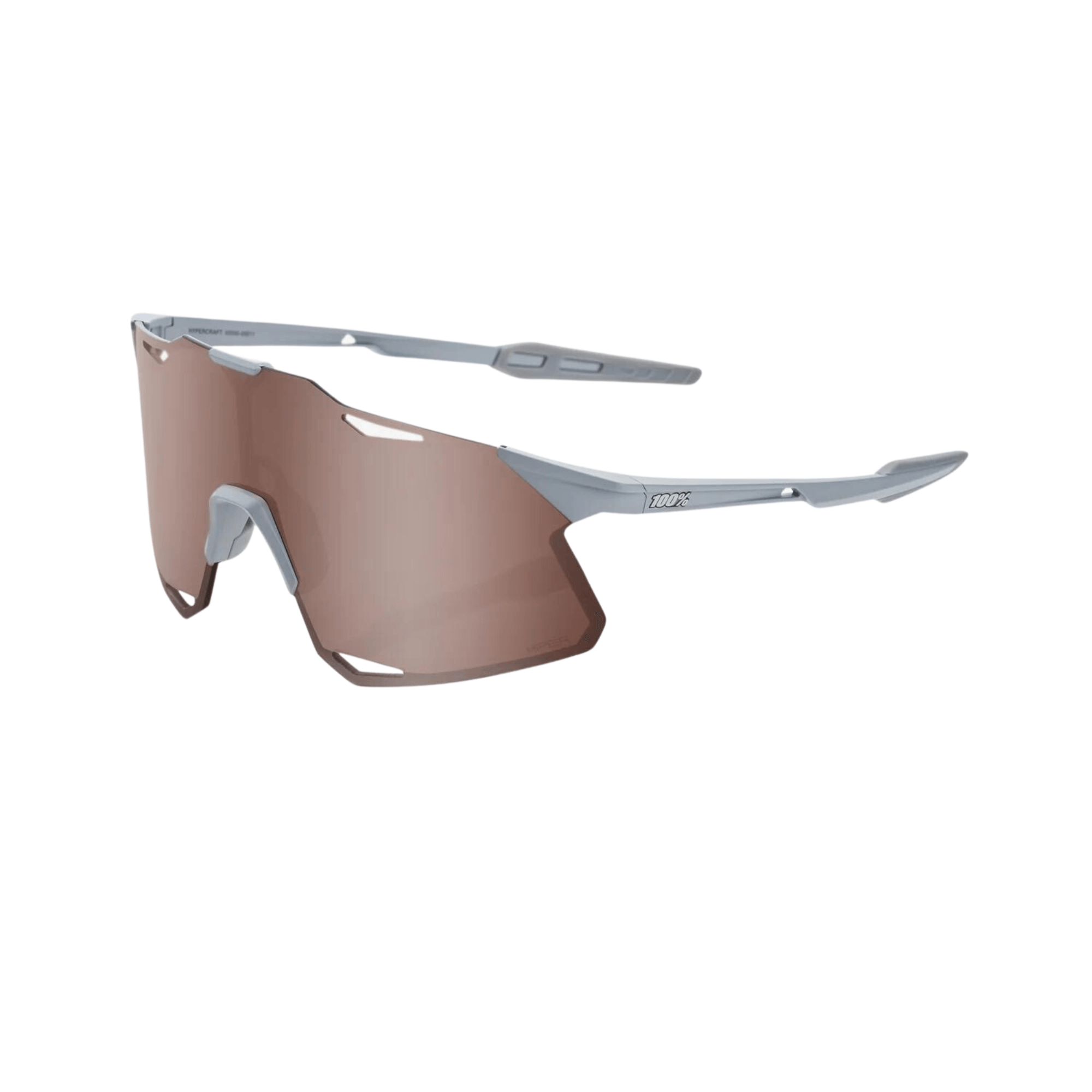 100% Hypercraft Matte Stone Grey sunglasses with Hiper Crimson Silver Mirror lens, featuring Ultra HD optics and UV protection.