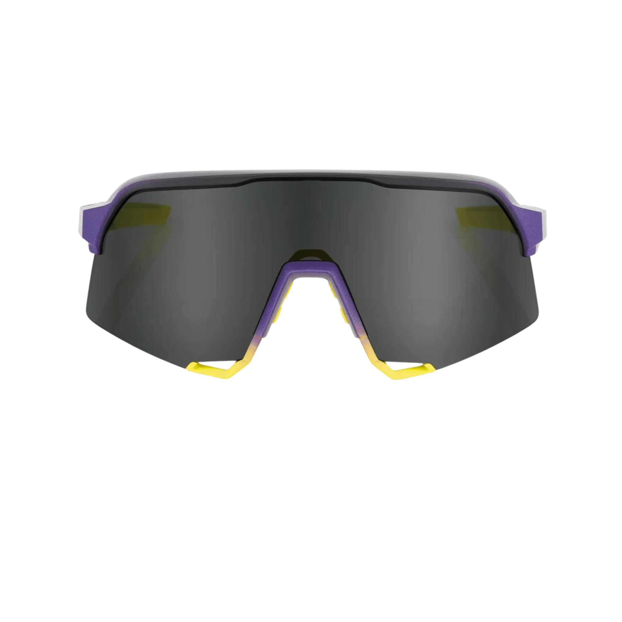 100% S3 Matte Metallic Smoke Lens sunglasses with a vibrant purple frame and lightweight polycarbonate design.
