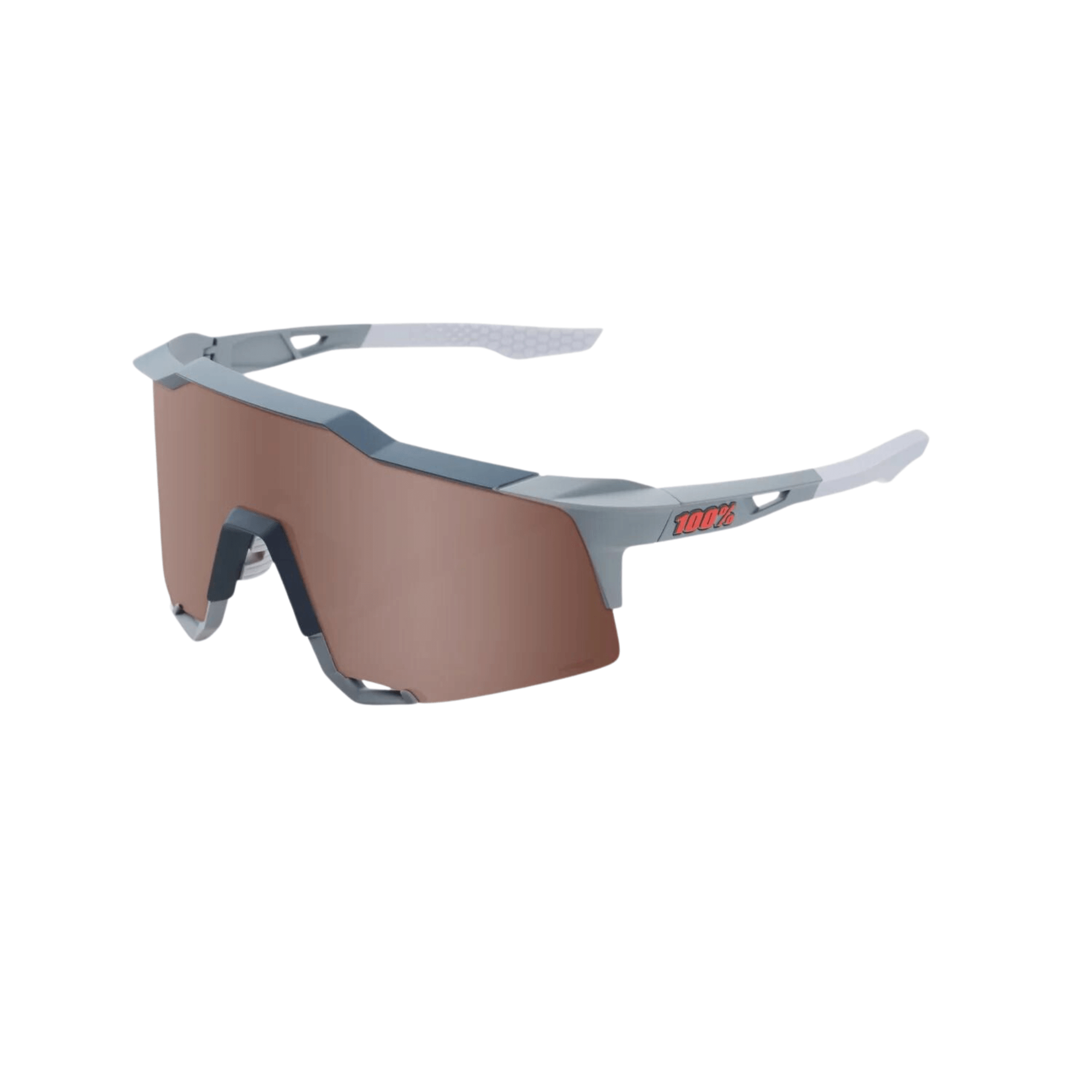 100% Speedcraft Soft Tact Stone Grey sunglasses with Hiper Crimson Silver Mirror Lens for optimal vision and UV protection.
