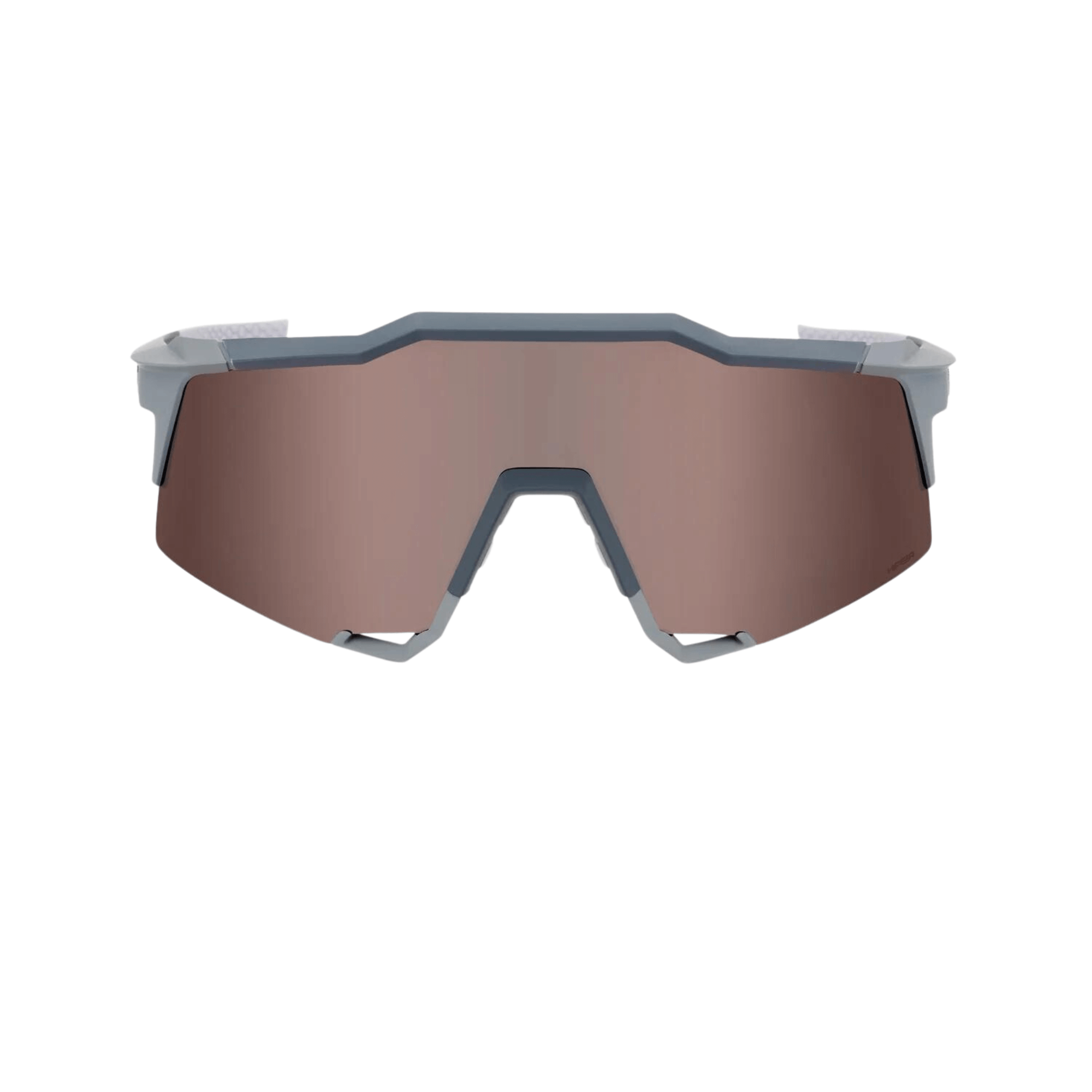 100% Speedcraft Soft Tact Stone Grey sunglasses with Hiper Crimson Silver Mirror Lens, featuring ultra HD and UV protection.