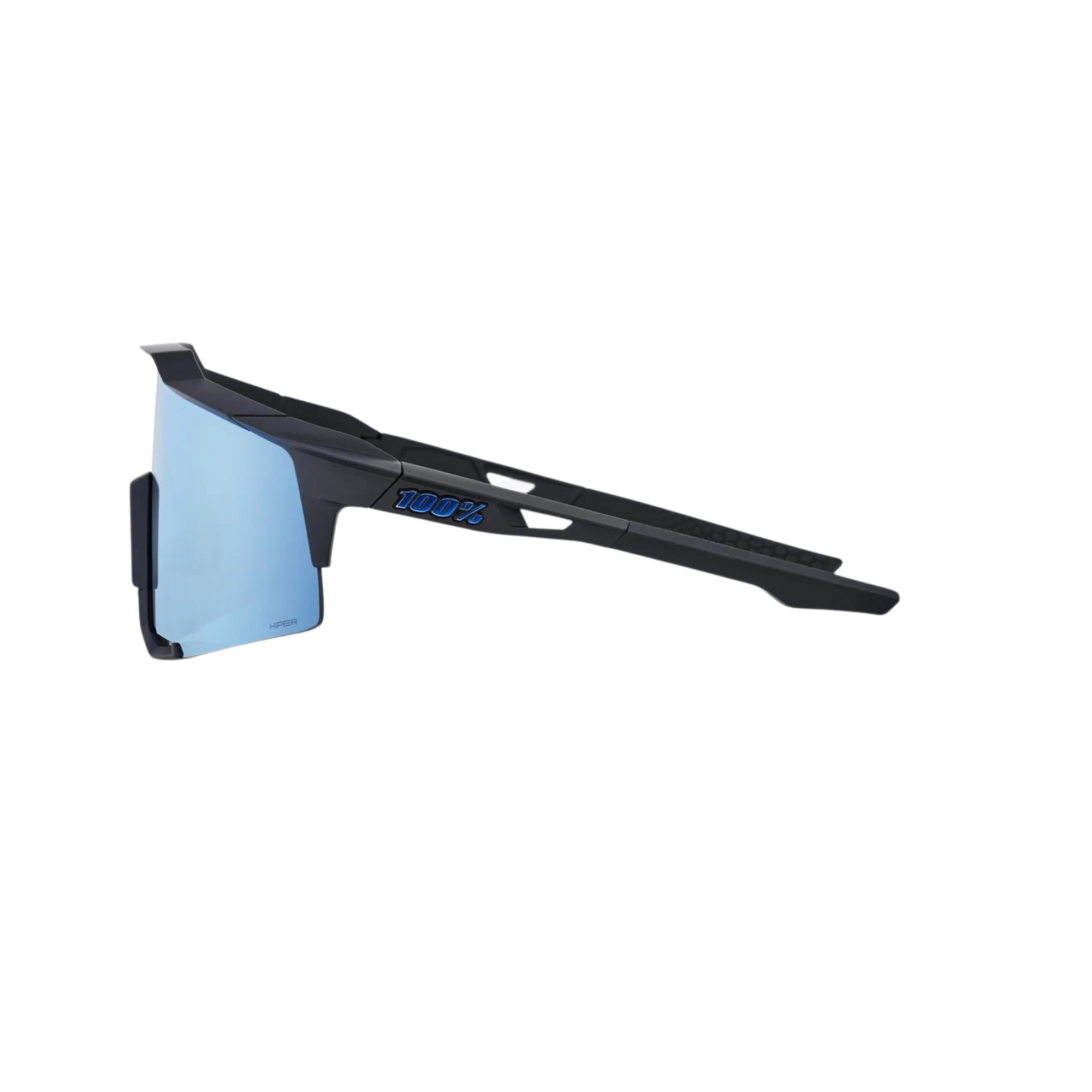 100% Speedcraft matte black sunglasses with Hiper blue multilayer mirror lens for optimal visibility and UV protection.
