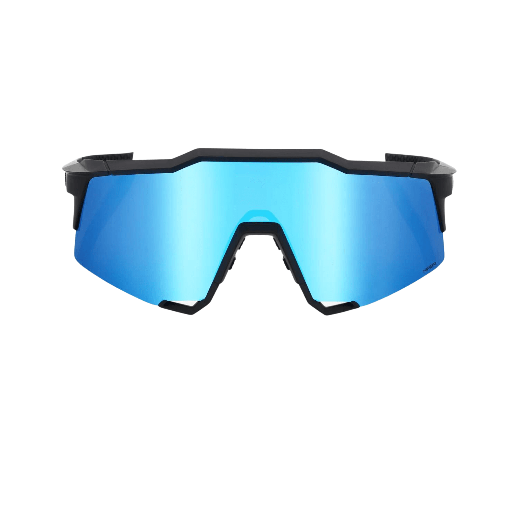 100% Speedcraft Matte Black sunglasses with Hiper Blue multilayer mirror lens for maximum UV protection and visibility.