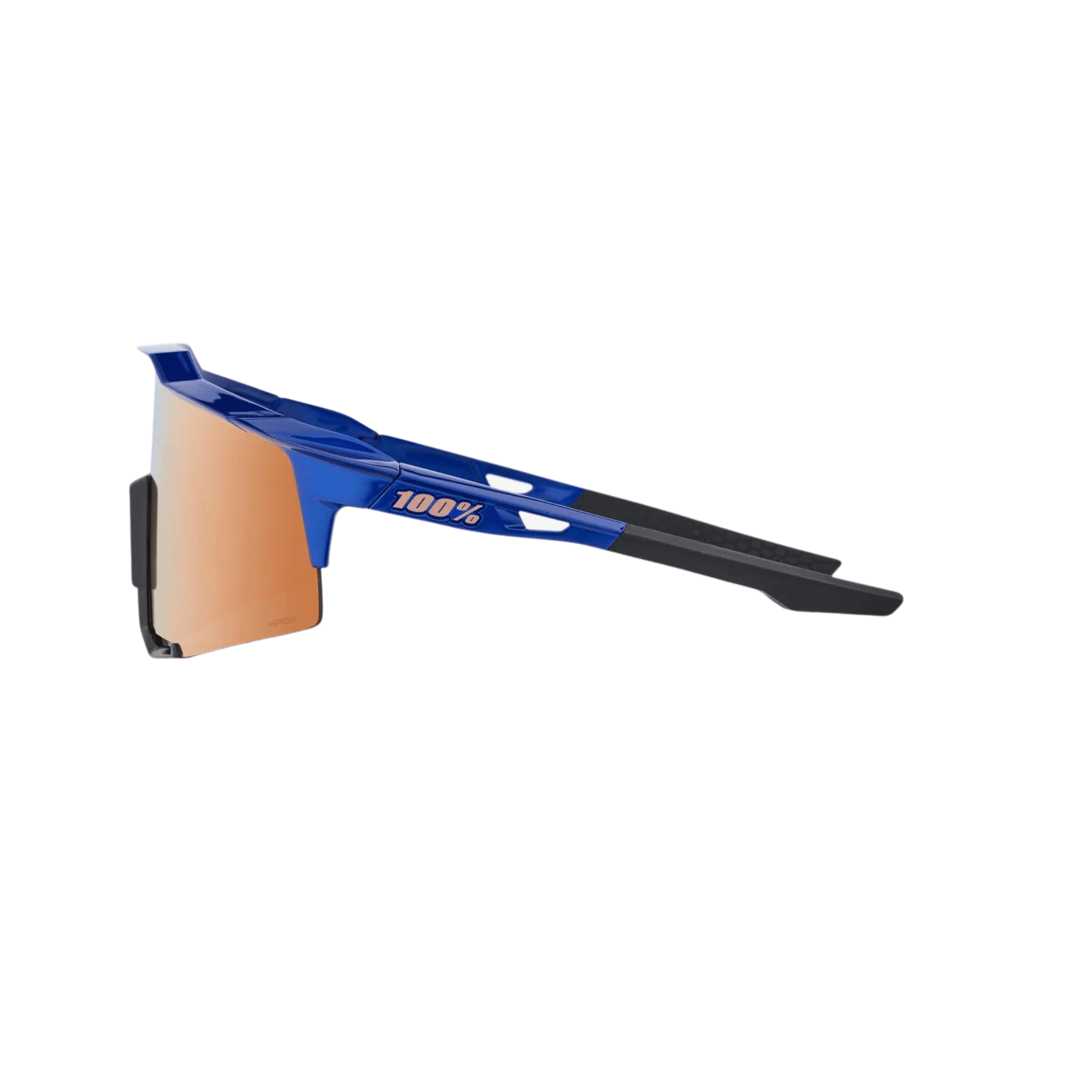 100% Speedcraft Gloss Cobalt Blue sunglasses with Hiper Copper Mirror Lens, featuring lightweight polycarbonate design.