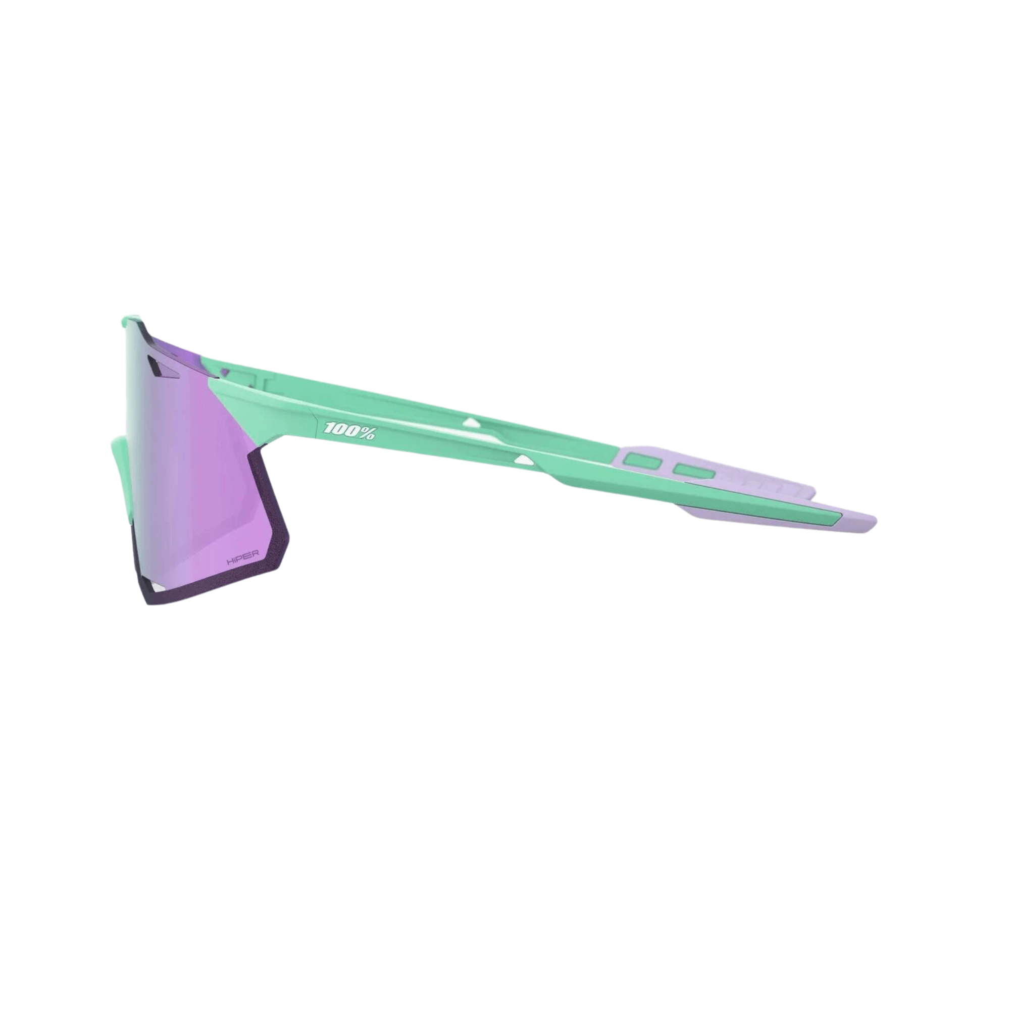 100% Hypercraft Soft Tact Mint sunglasses with HiPER Lavender Mirror Lens, featuring UltraCarbon technology for lightweight performance.