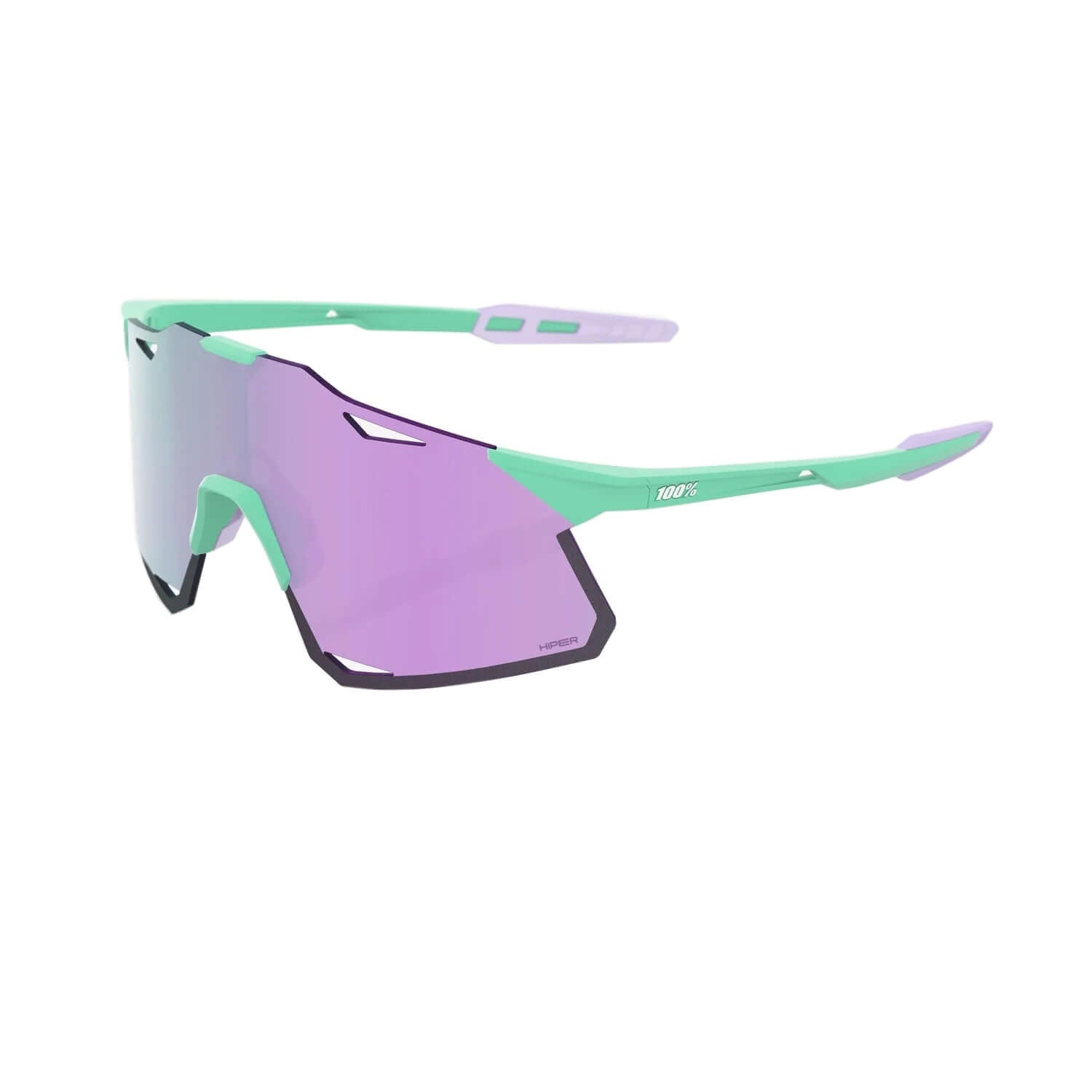 100% HYPERCRAFT Soft Tact Mint sunglasses with HiPER Lavender mirror lens for ultra-lightweight performance.