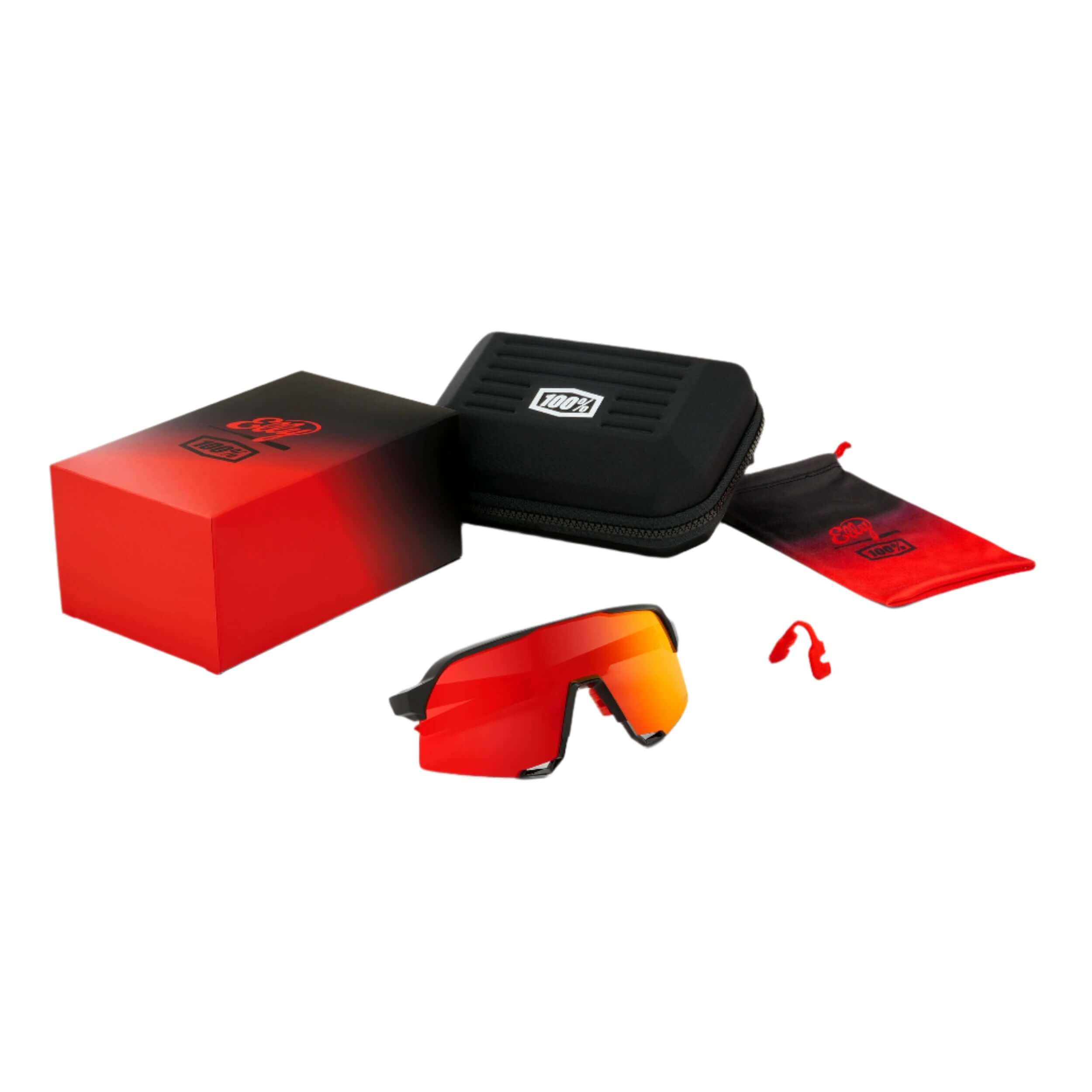 S3 LE Elly 24 HiPER® sunglasses with red mirror lenses, case, and accessories in stylish packaging.
