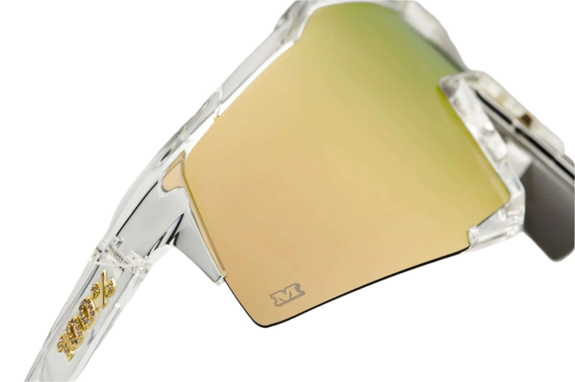 100% Speedcraft Money Mike sunglasses featuring gold HiPER lens and crystal-clear frame design.