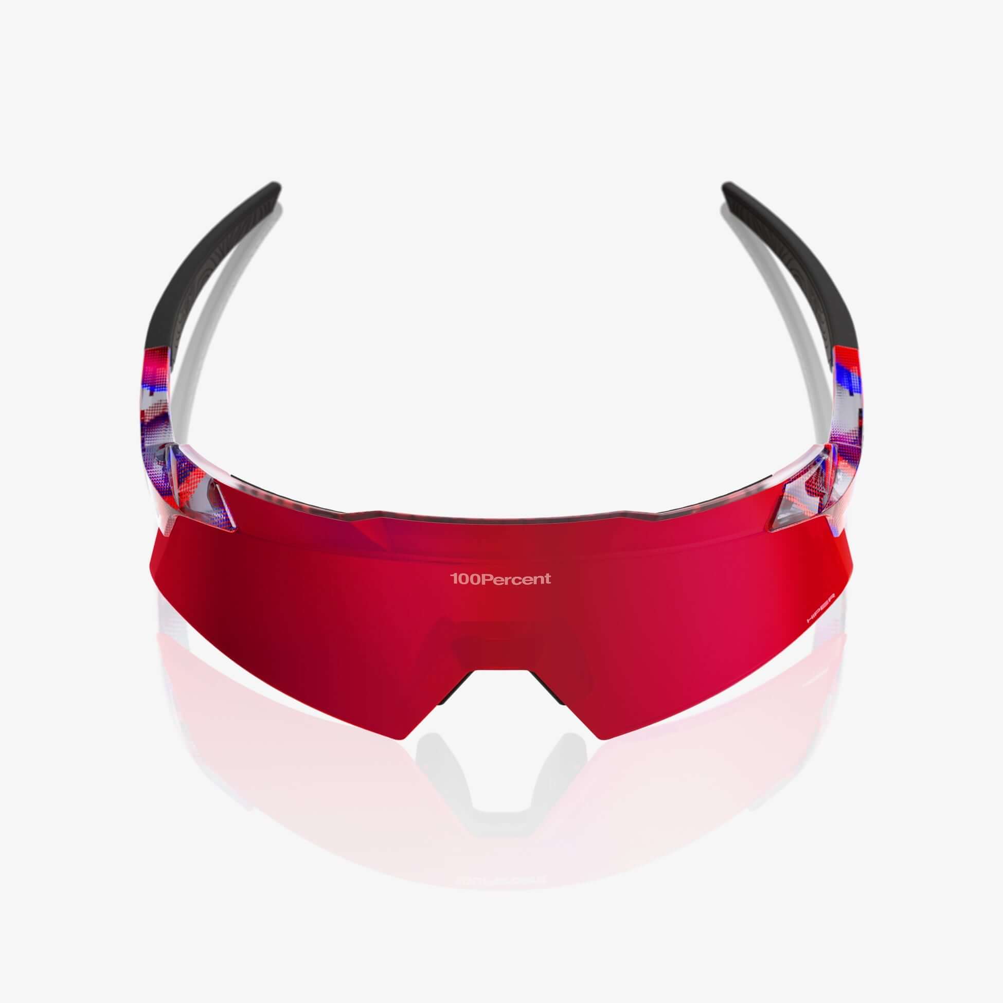 Front view of 100% Aerocraft FDJ Gloss Translucent Red/Blue - HiPER Fire Red Mirror Lens sunglasses, showcasing the lens and frame design.