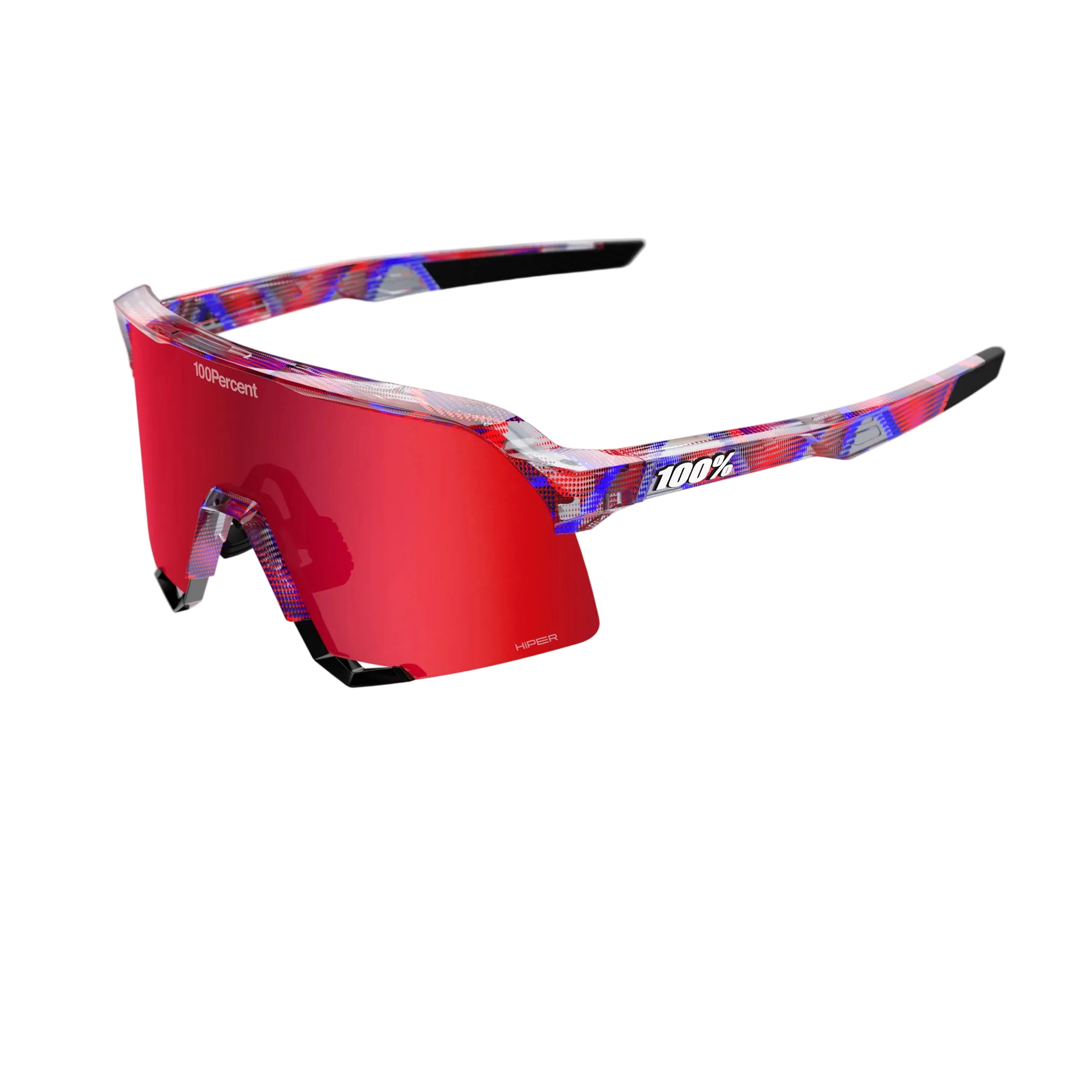 100% S3 FDJ Gloss Translucent Red/Blue - HiPER Fire Red Mirror Lens sunglasses for elite cycling performance.