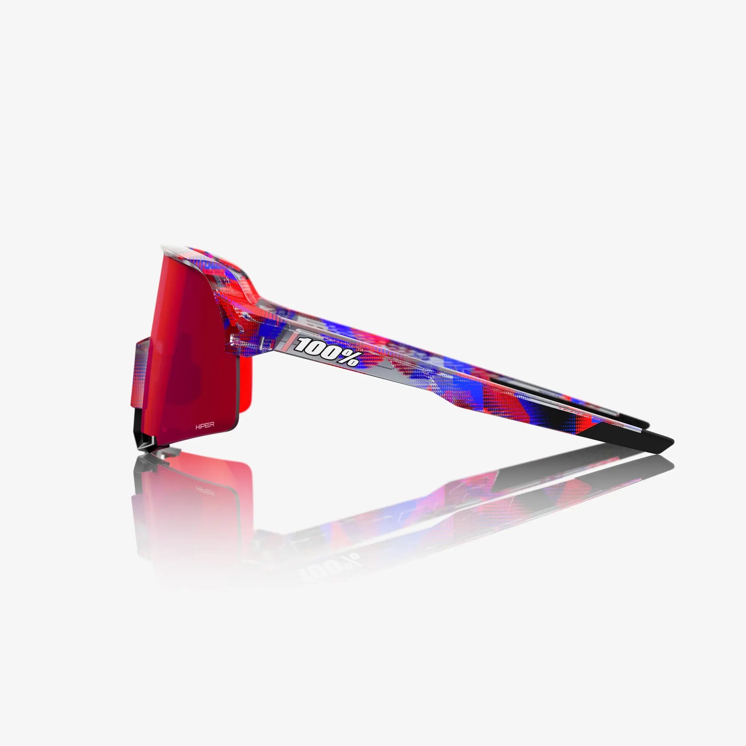 Side view of 100% S3 FDJ Gloss Translucent Red/Blue - HiPER Fire Red Mirror Lens sunglasses.