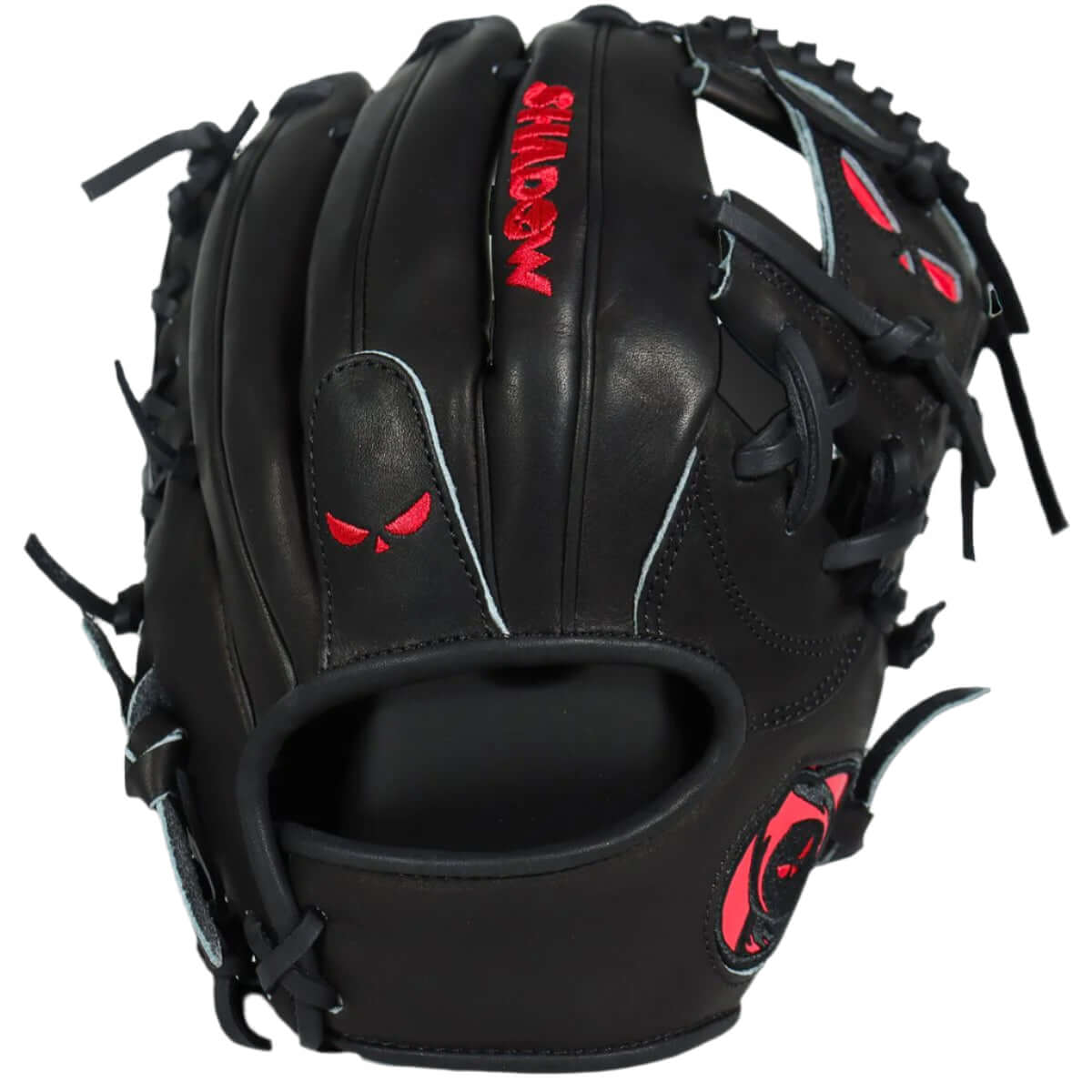 Shadow 19 Spade 11.75" RHT baseball glove in black leather with red accents, designed for infielders.