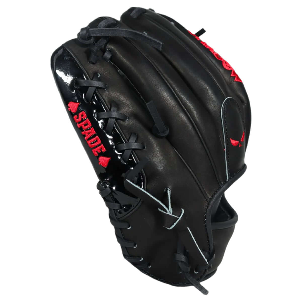 Shadow 19 Spade Baseball Glove in jet-black leather with red accents, 11.75 inch for infielders, limited edition design.