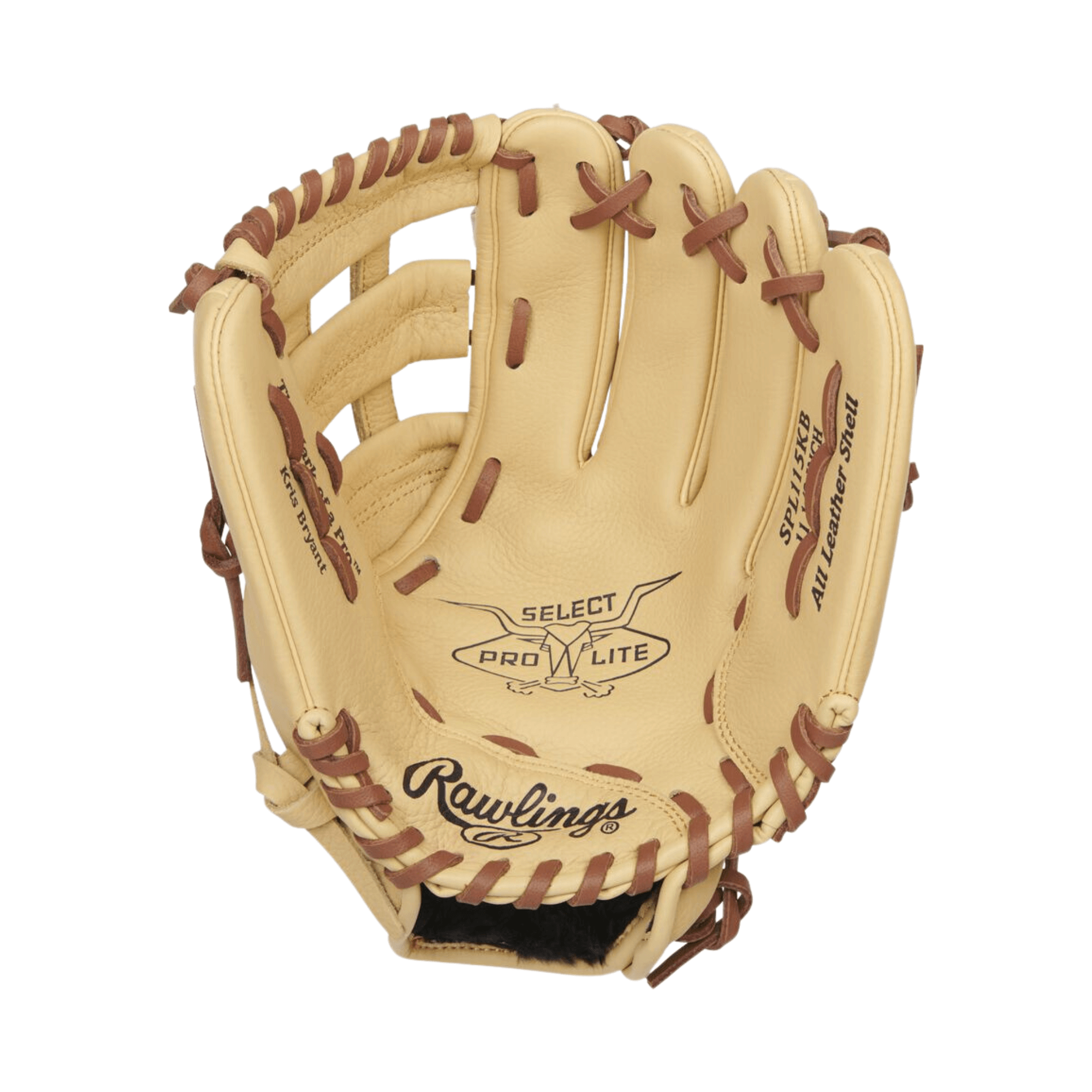 Rawlings Select Pro Lite Kris Bryant Youth Infield Glove 11.5" LHT, premium leather design for young players, featuring pro-style aesthetics.