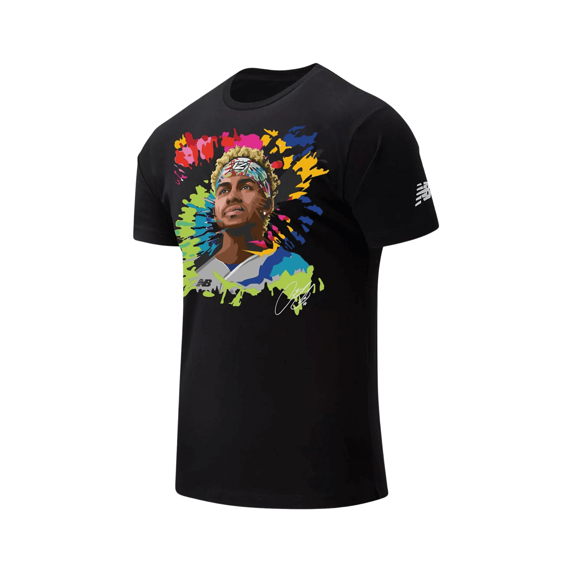 New Balance Lindor Mural Tee in black, featuring vibrant mural design inspired by Francisco Lindor, made from premium cotton.