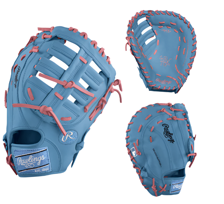 Rawlings Heart of the Hide Custom First Base 12.5 Cotton Candy RHT glove showcasing its soft leather and vibrant color design.