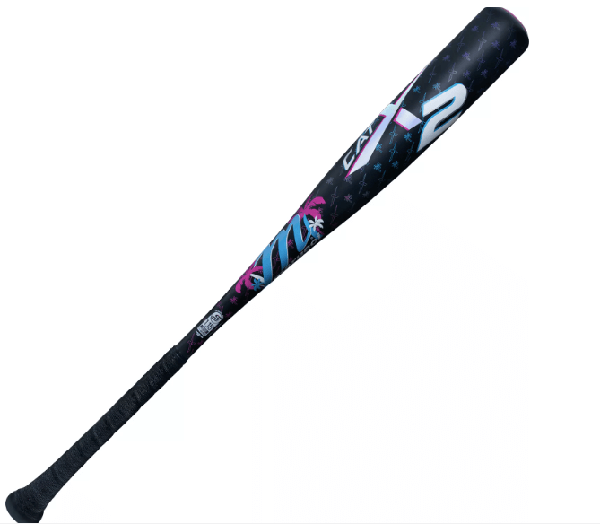 Marucci CATX2 Vice Senior League (-8) baseball bat featuring a sleek black design with vibrant accents.