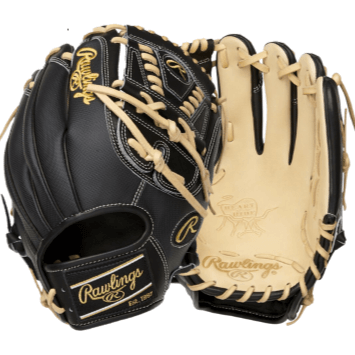 Rawlings Heart of the Hide 12" baseball glove in black and tan, designed for left-handed throwers, perfect for infield and pitching.