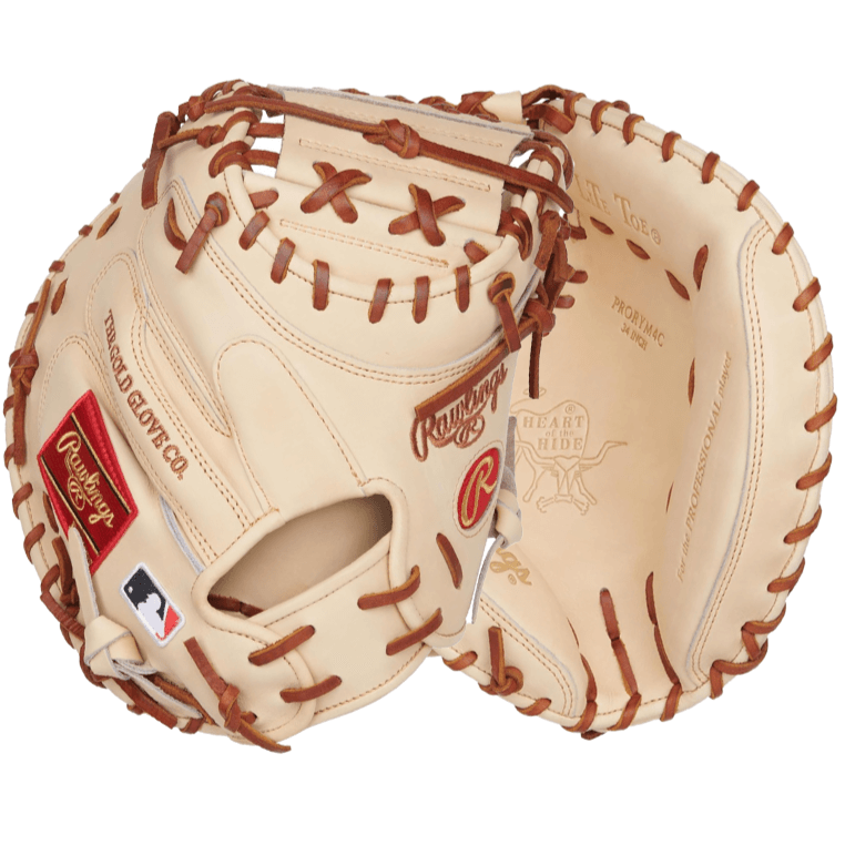 Rawlings Heart of the Hide Y. Molina 34" catcher’s mitt in camel leather, showcasing durable construction and classic design.