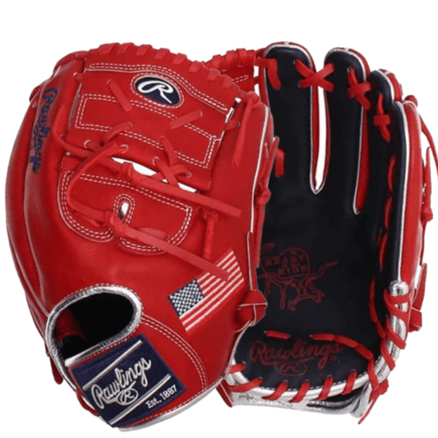 Rawlings Heart of the Hide 11.75 glove in red with USA flag, ideal for elite athletes and defensive play.