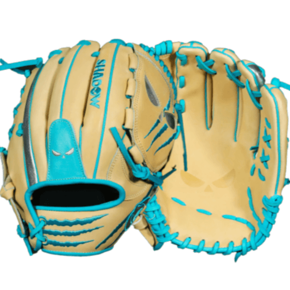 Shadow 12 Sub Zero 12-inch pitcher's glove in blonde leather with Columbia blue accents and a fierce design.