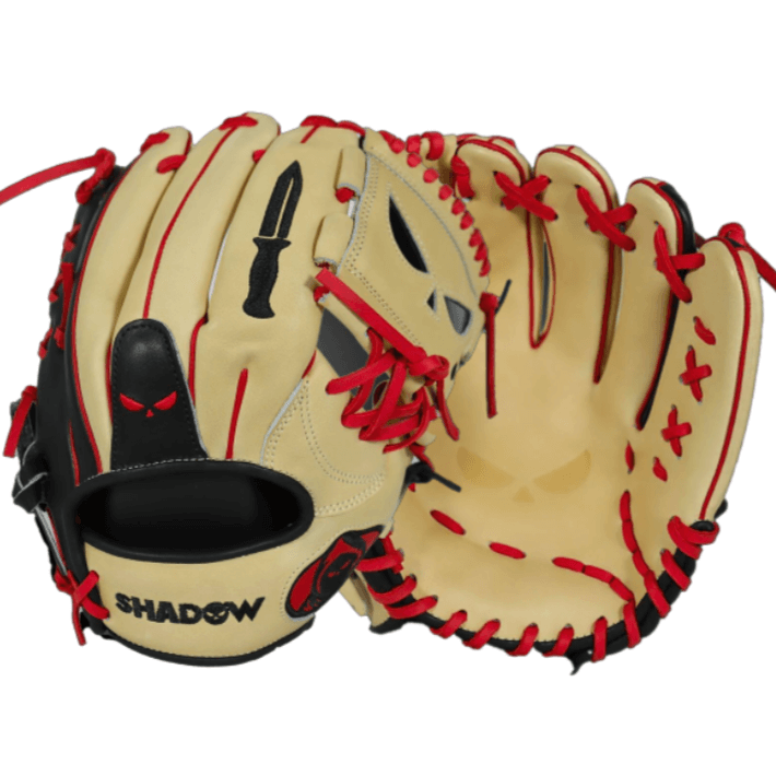 Shadow 17 infield glove 11.75" with blonde leather, black accents, and red lacing, designed for elite infielders.