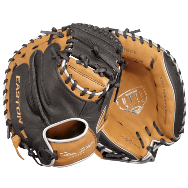 Easton Future Elite Series 32" catchers mitt baseball glove for youth, showcasing Flex Notch closure and premium leather design.