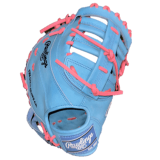 Rawlings Heart of the Hide Custom First Base 12.5 Cotton Candy RHT, featuring soft leather and vibrant pink accents.