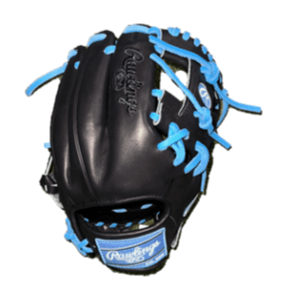 Rawlings Heart of the Hide Custom Infield glove in black with blue accents, showcasing premium leather and durability.