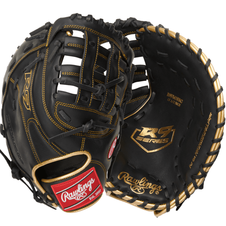 Rawlings R9 First Base Mitt Gamer RHT 12.5" with soft leather for durability and protection on the field.